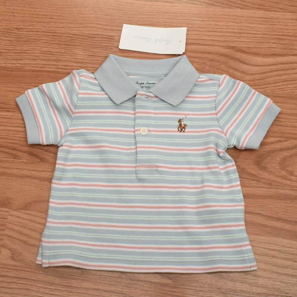 Polo Ralph Lauren White/Blue Stripe Polo Horse Mesh Short Sleeve Polo Shirt 3Mon